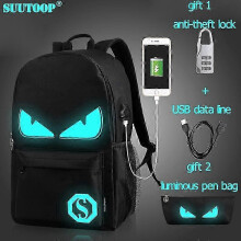 (L USB demon) Unisex USB Charge Luminous School Bag For Teenagers Music Devil Cartoon Men's Backpack Student Book Bag Pack For Boys Girl Women