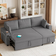 Sofa Bed, L-Shaped Sofa Couch with USB & Type-C Ports