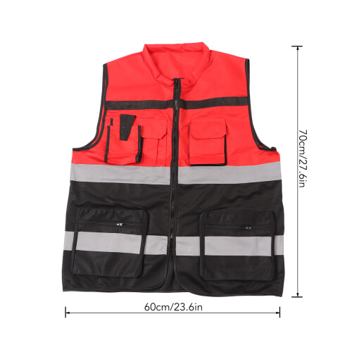 Safety Reflective Work Vest Free Size Red & Black Zipper Front 1