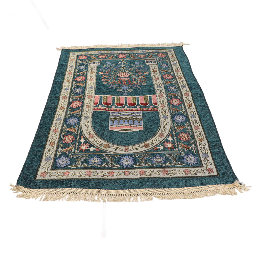 Ethnic Style Dark Green Islamic Prayer Rug - 28x43.3in Ramadan Gift-image-OPC-PJH7KBS-NEW