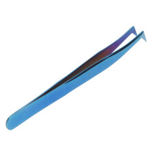 Blaue schräg zulaufende Wimpernpinzette - Edelstahl