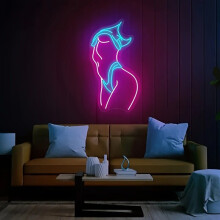 Elegante Frauensilhouette, Neonlicht, USB-betriebene Wanddekoration