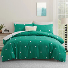 (Double Printed Duvet Cover 3 Piece) Luxury Green Bedding Set Duvet Cover Fitted Sheet