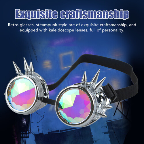 Retro Kaleidoscope Rave Steampunk Goggles Silver PC ABS Elastic Band 2