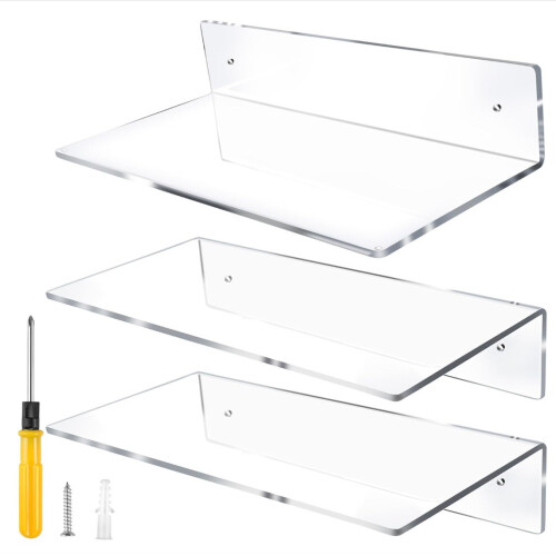 Acrylic Small Floating Shelf, Home Wall Display, 4 Pack