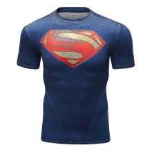 (02,L)Superhero Punisher Short Sleeve Sport T Shirt Workout 3d Compression Quick Dry Training Men's Running Gym Fitness Top Rashgard