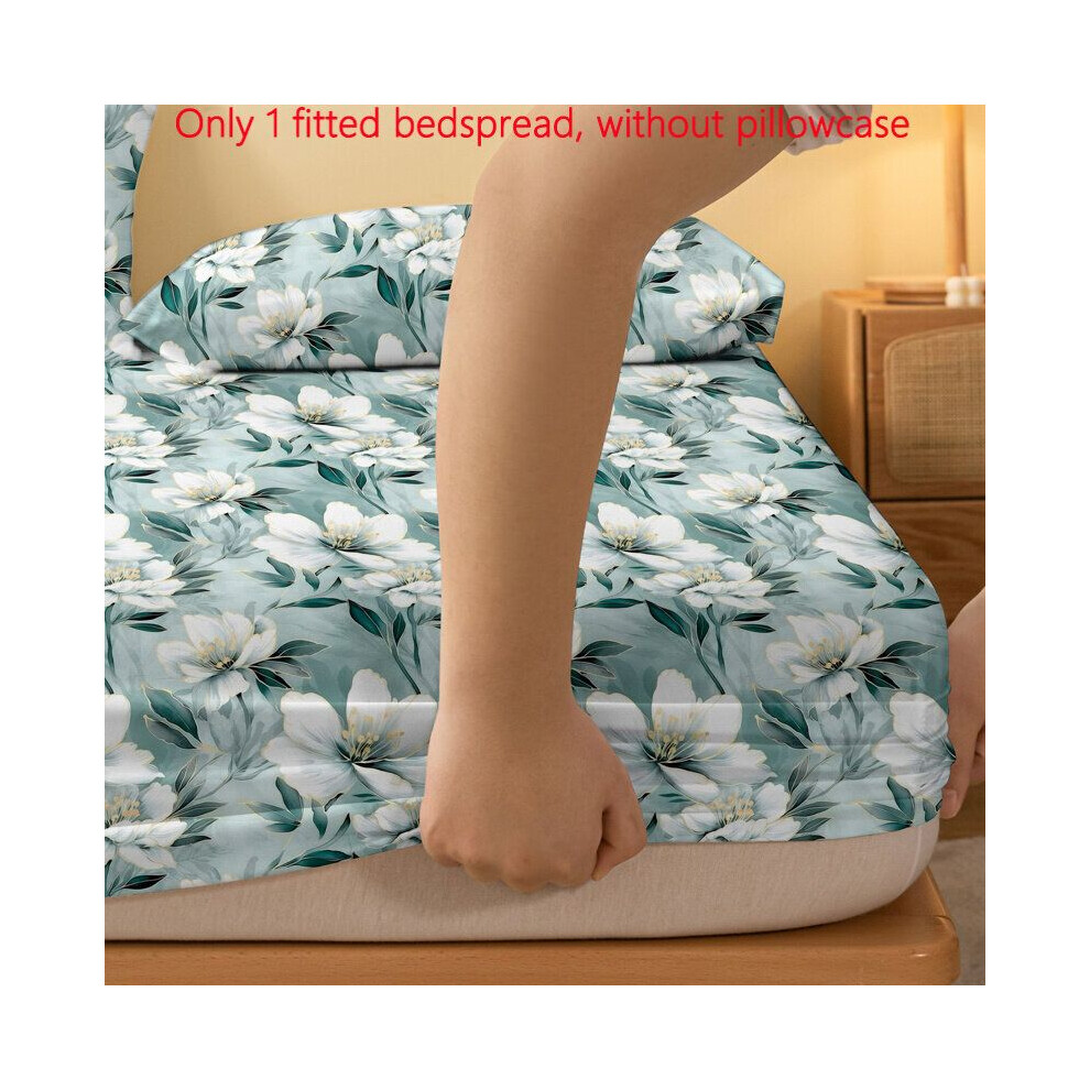 Drap de lit blanc élégant à motif floral, forme brossée, cousu, 90 cm x 200 cm