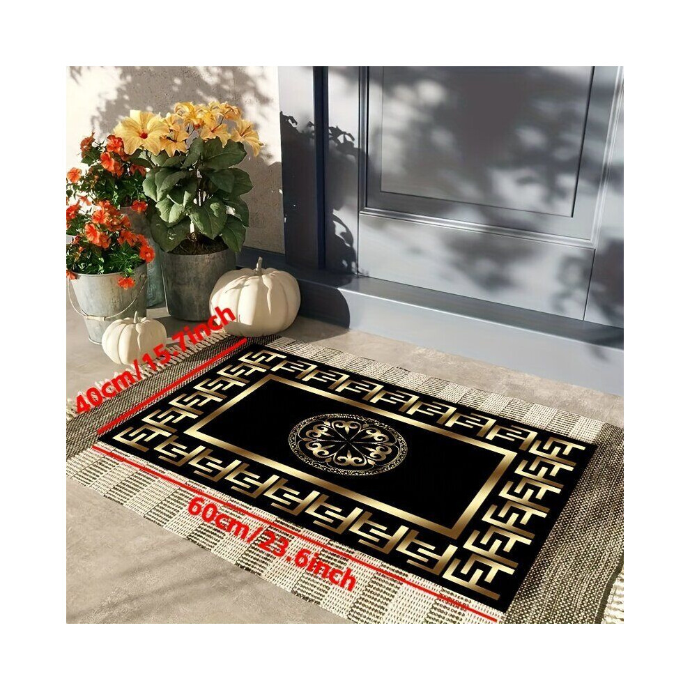 Tapis de couloir de luxe à motif F doré et noir – polyester antidérapant et lavable en machine