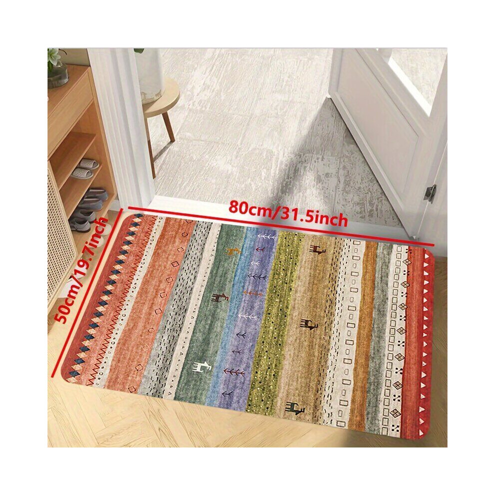 Tapis cerf rayé coloré – Tapis en polyester antidérapant et lavable en machine pour la décoration in