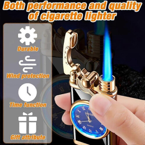 Lighter with Clock, Windproof Lighter Gas Refillable, Windproof Jet Lighter, Adjustable Inflatable Lighter with Gift Box for Men and Father Gift 2
