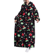 (Strawberry) Extra Long Fleece Oversized Hoodie Blanket Hooded Wearable Sweatshirt Winter UK