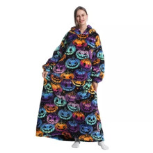 (Pumpkin) Extra Long Fleece Oversized Hoodie Blanket Hooded Wearable Sweatshirt Winter UK