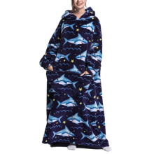 (Shark) Extra Long Fleece Oversized Hoodie Blanket Hooded Wearable Sweatshirt Winter UK