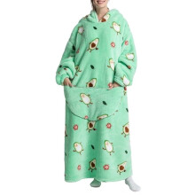 (Bomb avocado) Extra Long Fleece Oversized Hoodie Blanket Hooded Wearable Sweatshirt Winter UK