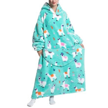 (Alpaca) Extra Long Fleece Oversized Hoodie Blanket Hooded Wearable Sweatshirt Winter UK