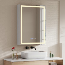Single-Door Bathroom Mirror Cabinet with LED Lighting