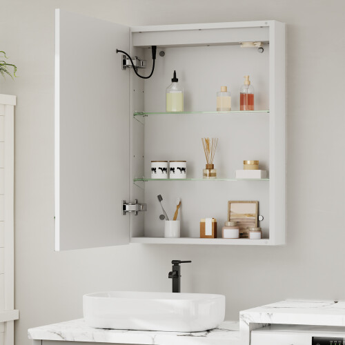 Living And Home Single-Door Bathroom Mirror Cabinet with LED Lighting 2