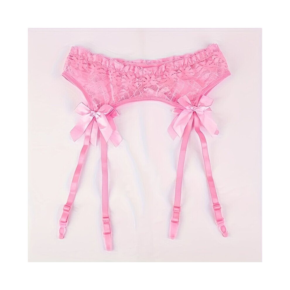 Jarretière élégante en dentelle avec clips, bas sexy, nœud moelleux, rose
