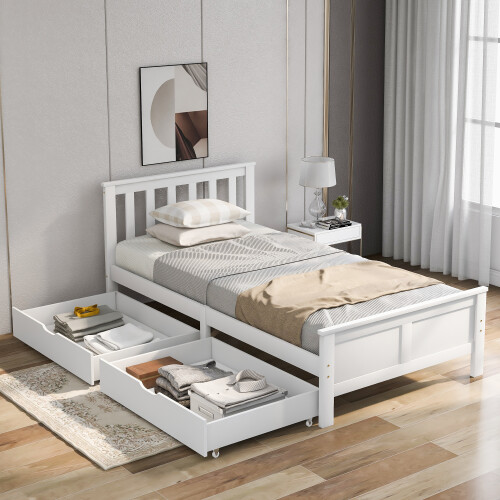 (white) Storage Bed with Drawers Bed Furniture Frame 2