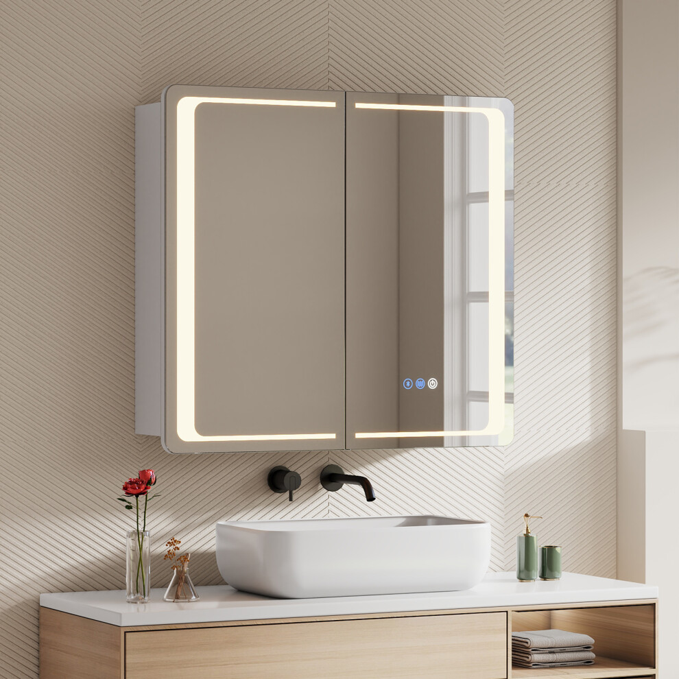 Double-Door Bathroom Mirror Cabinet with LED Lighting