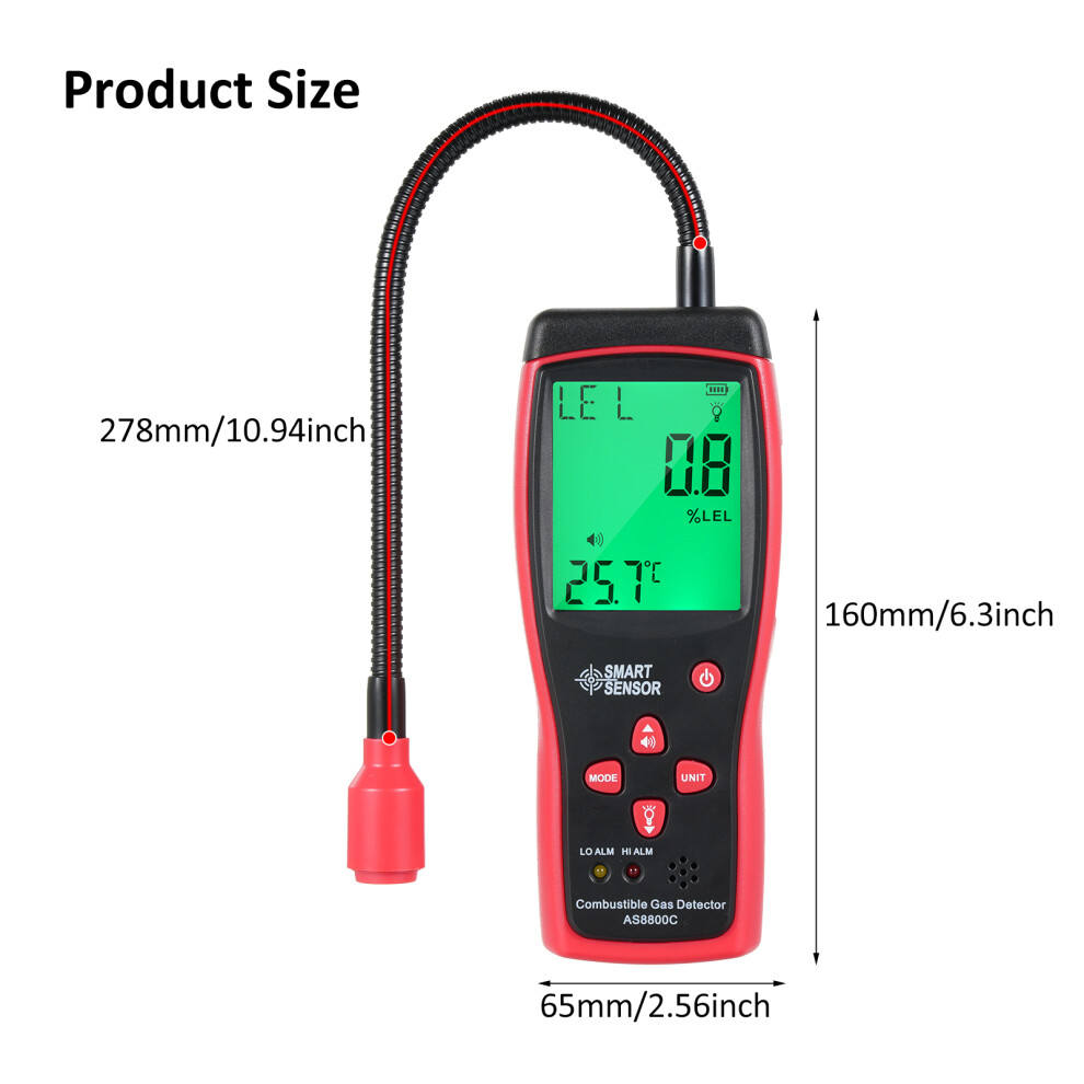 Portable Combustible Gas Leak Detector With Lcd, Probe, Alarm 4661338516296