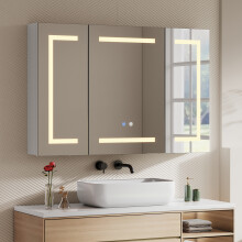 Triple-Door Bathroom Mirror Cabinet with LED Lighting