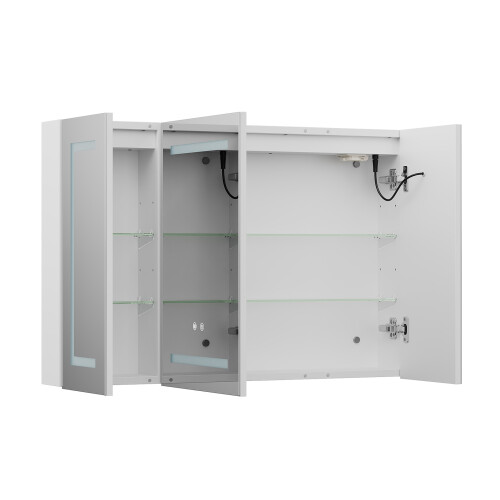Living And Home Triple-Door Bathroom Mirror Cabinet with LED Lighting 2