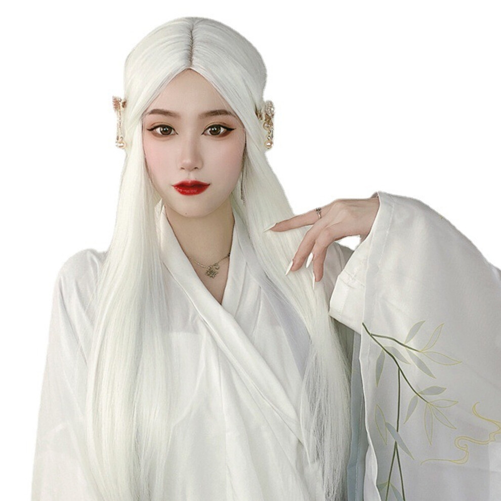 Unisex White Cosplay Wig With Realistic Texture Easy Wear Synthetic Hair