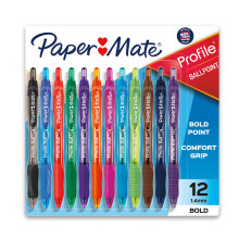 Stylos     bille r   tractables Paper Mate Profile Bold (1,4 mm) Couleurs assorties, lot de 12
