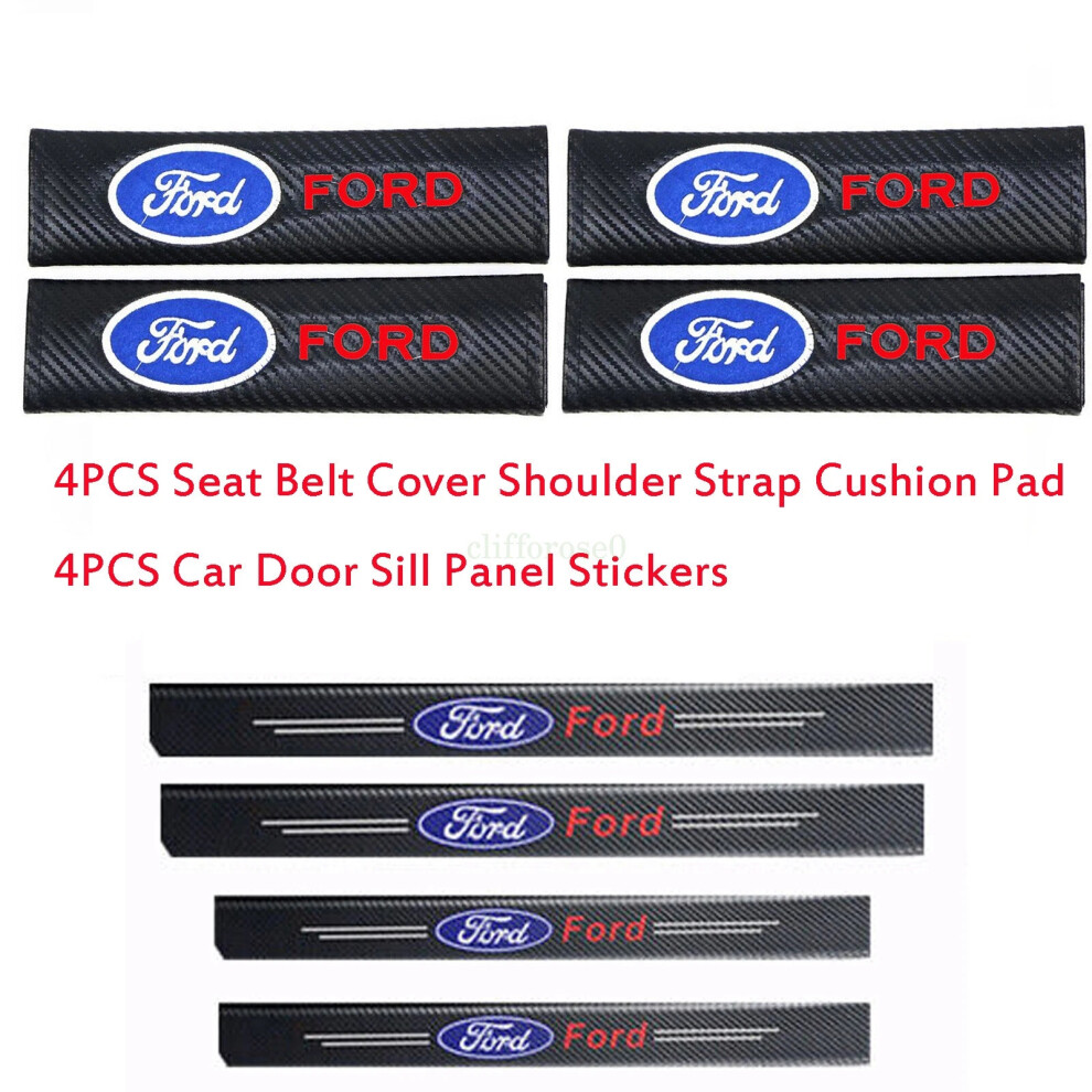 (Pack Of B) For Ford Car Door Sill Panel Stickers+Seat Belt Cover Shoulder Strap Cushion Pad - Uk 4069369120992