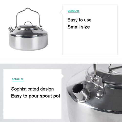 Stainless Steel Camping Kettle 1L Locking Handle Portable Teapot Silver 1