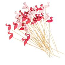 100 bunte Bambusnadeln für Obst-/Gebäckdekoration Flamingo gemischte Farbe
