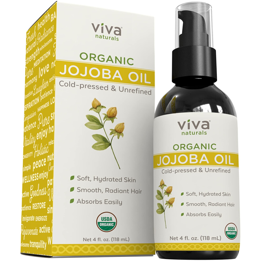 Viva Naturals Organic Jojoba Oil - 100% Pure Cold-Pressed For Skin & Hair, Usda Organic, 4 Fl Oz Facial Moisturizer 2050-2070