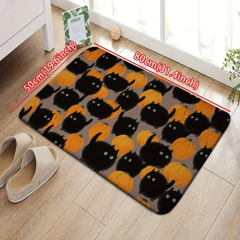 Tapis de bain antidérapant motif chat noir géométrique Halloween, 50 x 80 cm