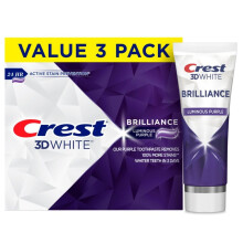 Crest 3D White Brilliance Luminous Purple Teeth Whitening Toothpaste, 4.6 oz Pack of 3, Anticavity Fluoride Toothpaste, Fights 100% More Surface Stain