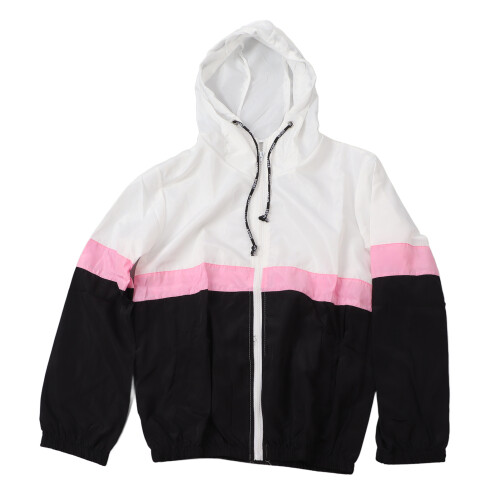 Women's Black Waterproof Hooded Jacket, Size L, Windproof, Drawstring 2
