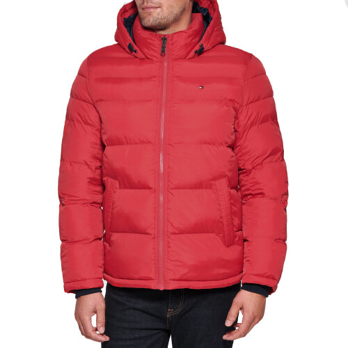 Tommy Hilfiger Tommy Hilfiger Ανδρικό Κλασικό Μπουφάν με Κουκούλα (Κανονικό και Μεγάλο), Κόκκινο, Μεσαίο
