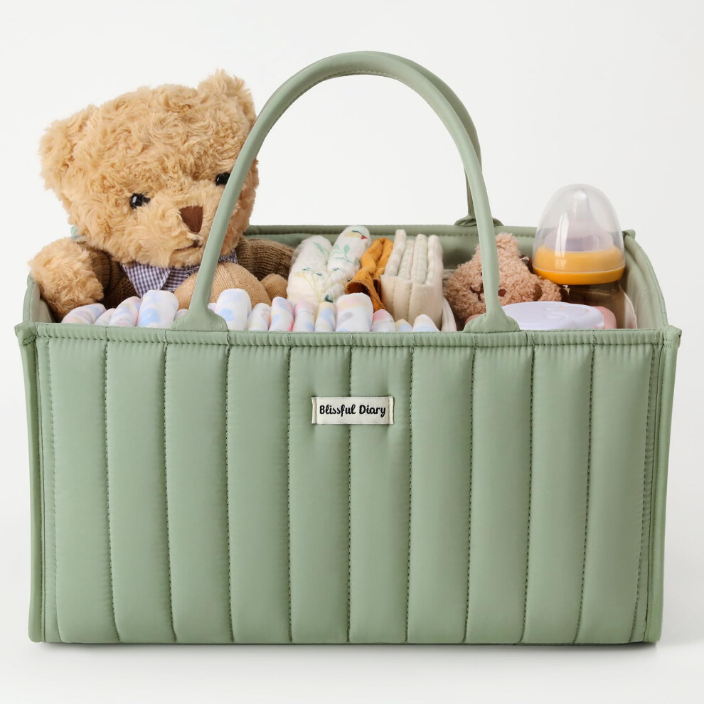 Baby Nappy Caddy Organiser Sage Nursery Storage Basket For Diaper Changing Station Green