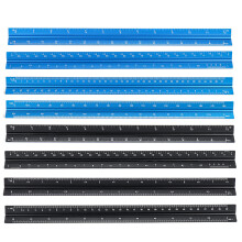 (Blue, Small) Aluminum Alloy Three Edged Ruler Laser Engraving Drawing Ruler Architectural Design Decoration Inch Centimeter Scale