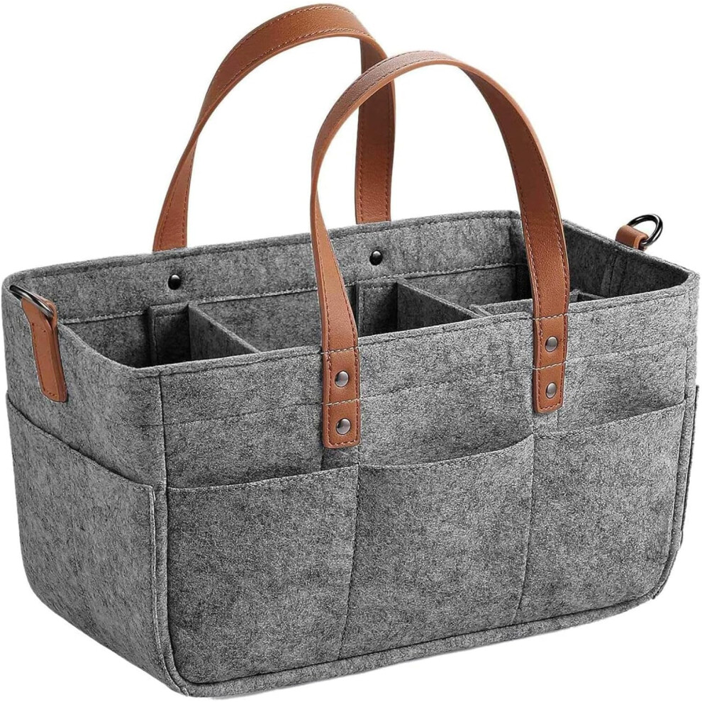 Baby Nappy Caddy Felt Bag, Foldable Nursery Caddy, Changing Table Organiser, For Nappies And Baby Wipes Dark/Grey