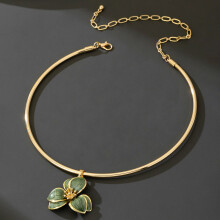 (X2805- Green collar) Korean-style simple and niche design oil-dripping flower earrings necklace forest-themed vacation style jewelry set