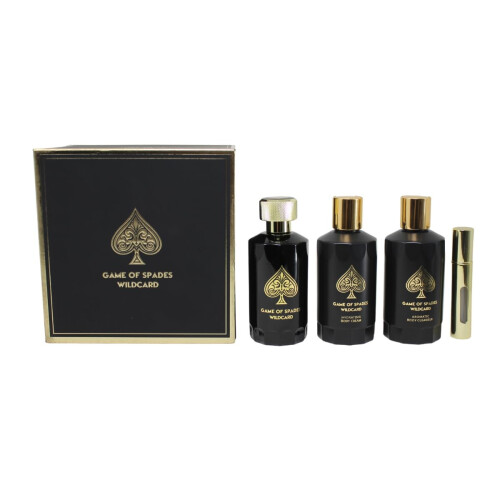 Jo Milano Game of Spades Wildcard 4-Piece Gift Set Unisex  (3.4 Oz Parfum Spray + 6.8 Oz Body Cleanser + 6.8 Oz Body Cream + 0.27 Oz Refillable Atomiz
