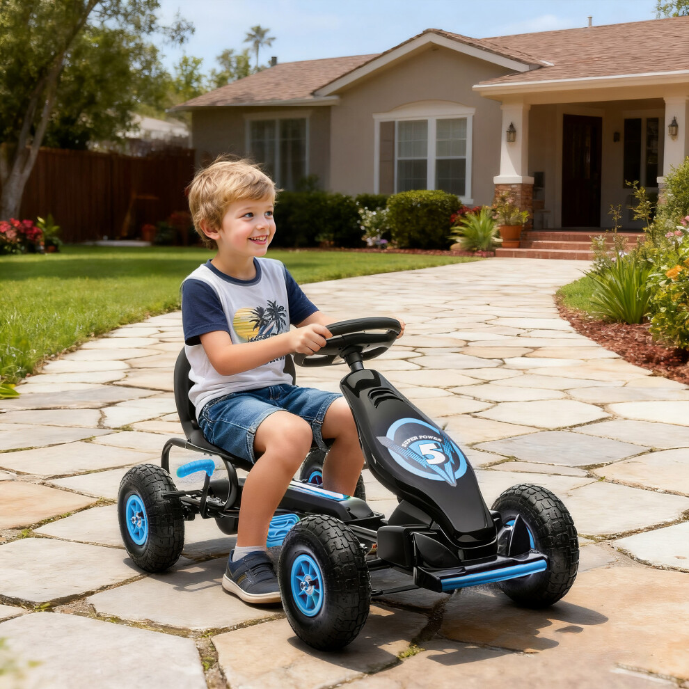 Homcom Children Pedal Go Kart W/ Adjustable Seat, Rubber Wheels, Brake, Blue