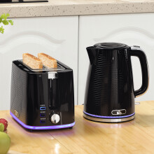 HOMCOM 1.7L 3000W Rapid Boil Kettle and 2 Slice Toaster Set Crumb Tray Black
