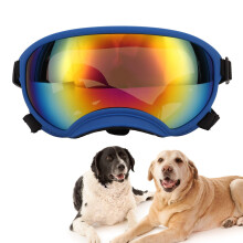 Hunde-Sonnenbrille Winddicht UV-Schutz PC TPU mit verstellbarem Riemen Tier-Goggles für Outdoor-Skiing Blaues Gestell Blaue Linse