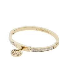 Michael Kors złota stal nierdzewna z kryształami pavé MK logo bransoletka typu bangle dla kobiet - Model MKJ5976710