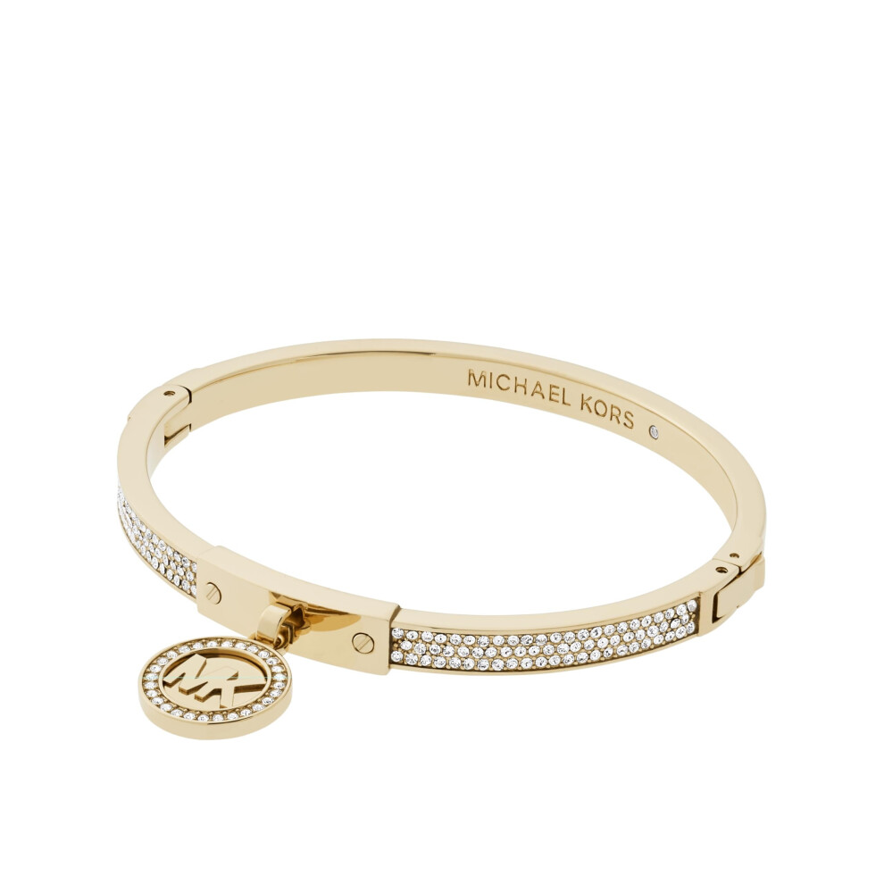Michael Kors Stainless Steel and Pav? Crystal MK Logo Bangle Bracelet for Women  Color: Gold (Model: MKJ5976710)