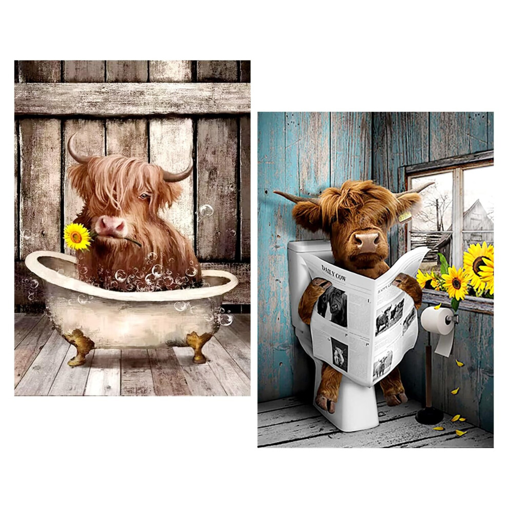 Mowana Highland Cow Diamond Art Kits - 5D Diamond Painting for Adults & Beginners, 2-Pack (GZ106417)