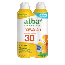 Protector solar en aerosol Alba Botanica Hawaiian Coconut con FPS 30 de amplio espectro, resistente al agua y biodegradable, botella de 147 ml (paquet