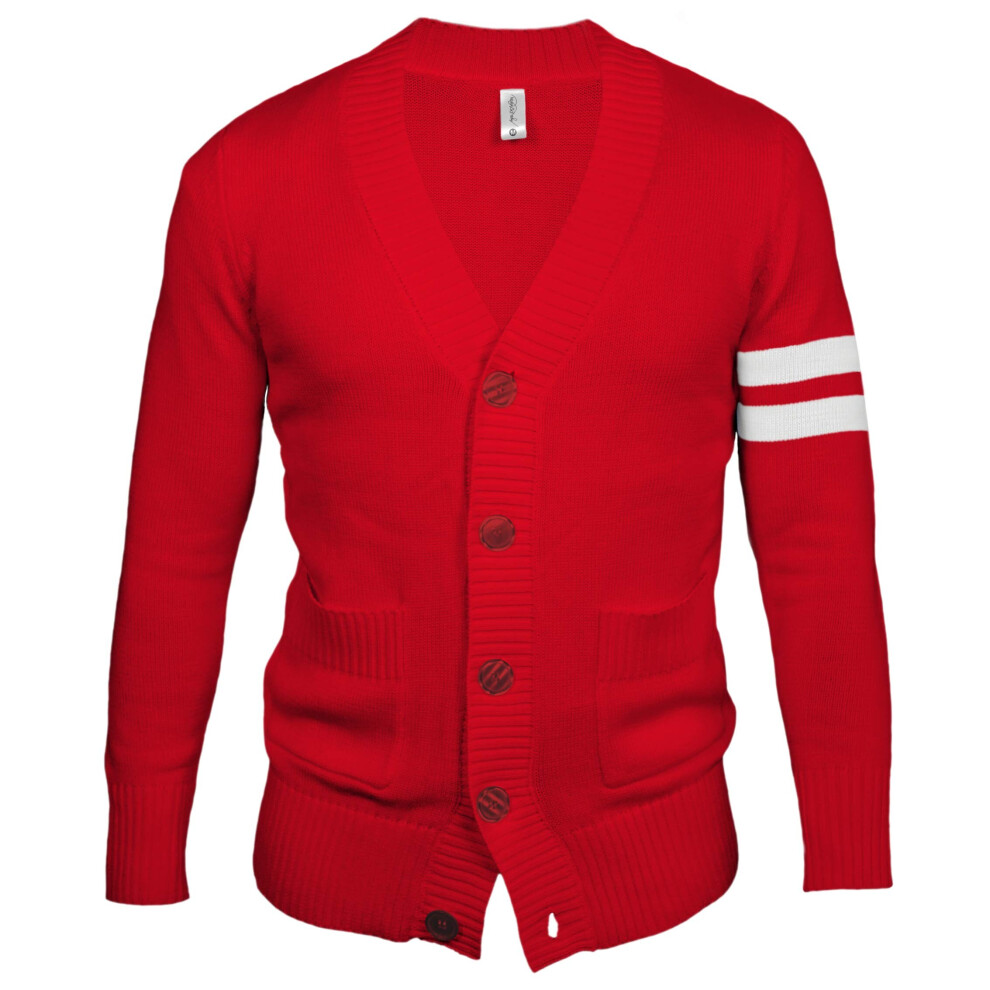 Hip Hop 50'S Shop - Uomo 1950 Letterman Cardigan Maglione, Rosso, M-image